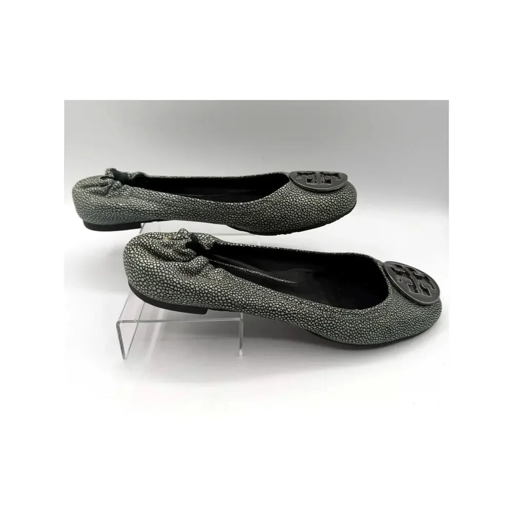 Tory Burch Gray Stingray Embossed Leather Reva Ballet Flats-Sz 7.5